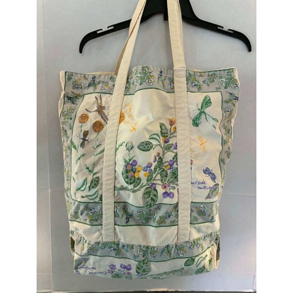 April Cornell Tote Bag Womens OS Cream Floral Dragonfly Roadside Milkweed Canvas - Picture 2 of 11